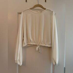 Wilfred Aritzia Eleanora Crop Top | Balloon Sleeve | Drawstring Hem | Cream | L